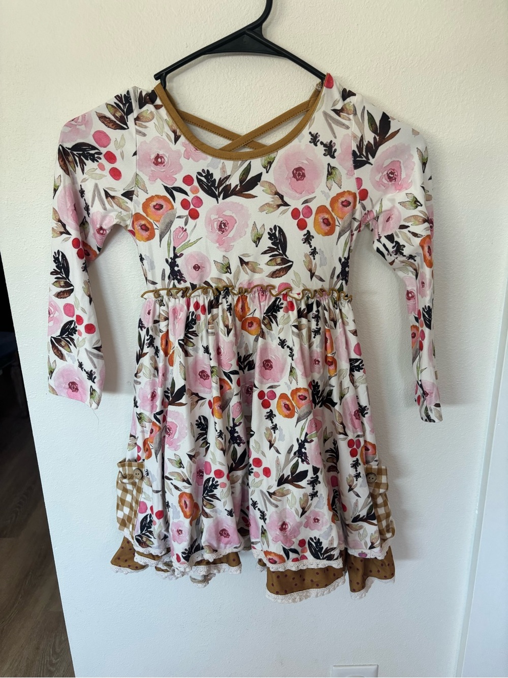 cheeky plum Floral Long Sleeve Dress in White, Pink and Tan